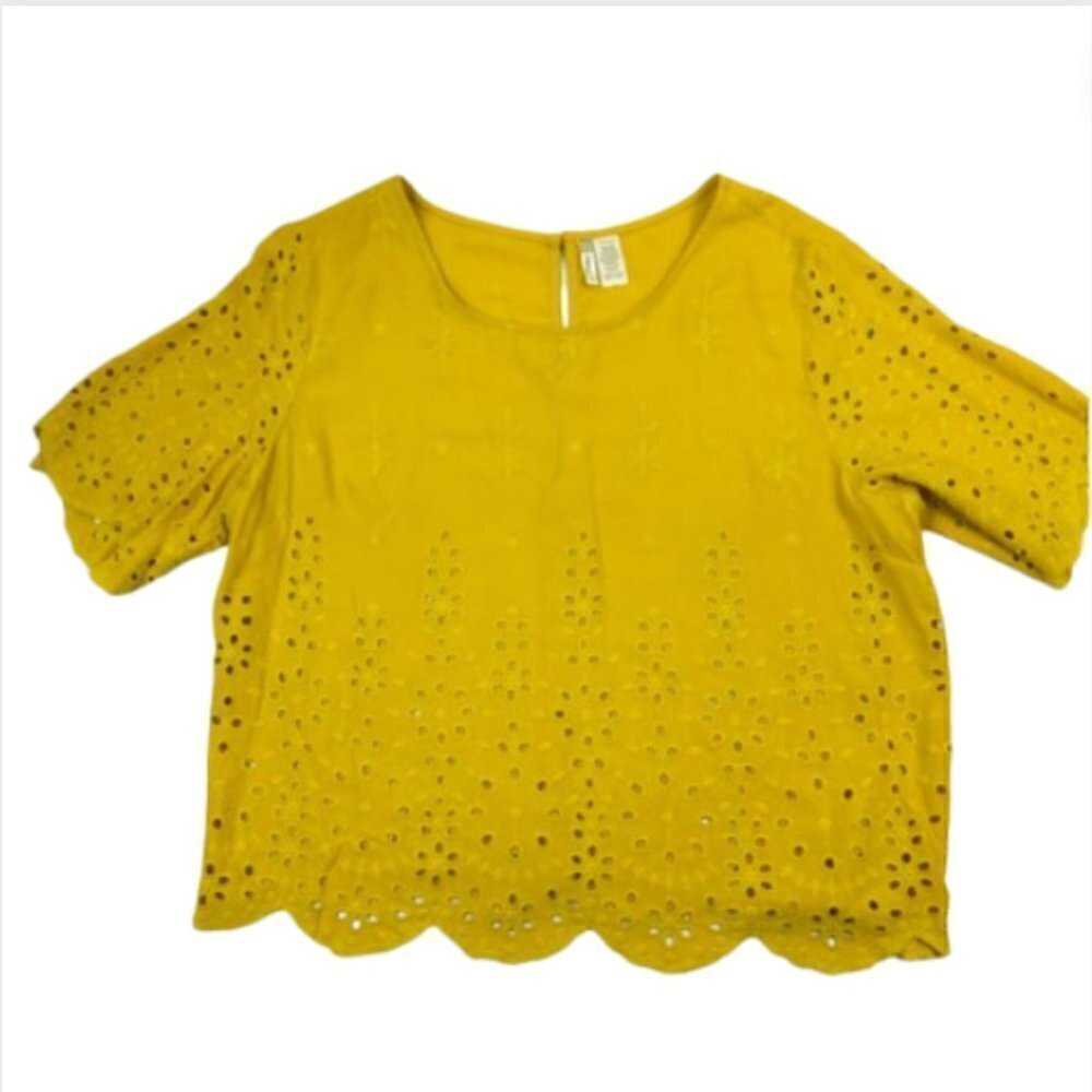 Japna Yellow Gold Scallop Short Sleeve Top, Large